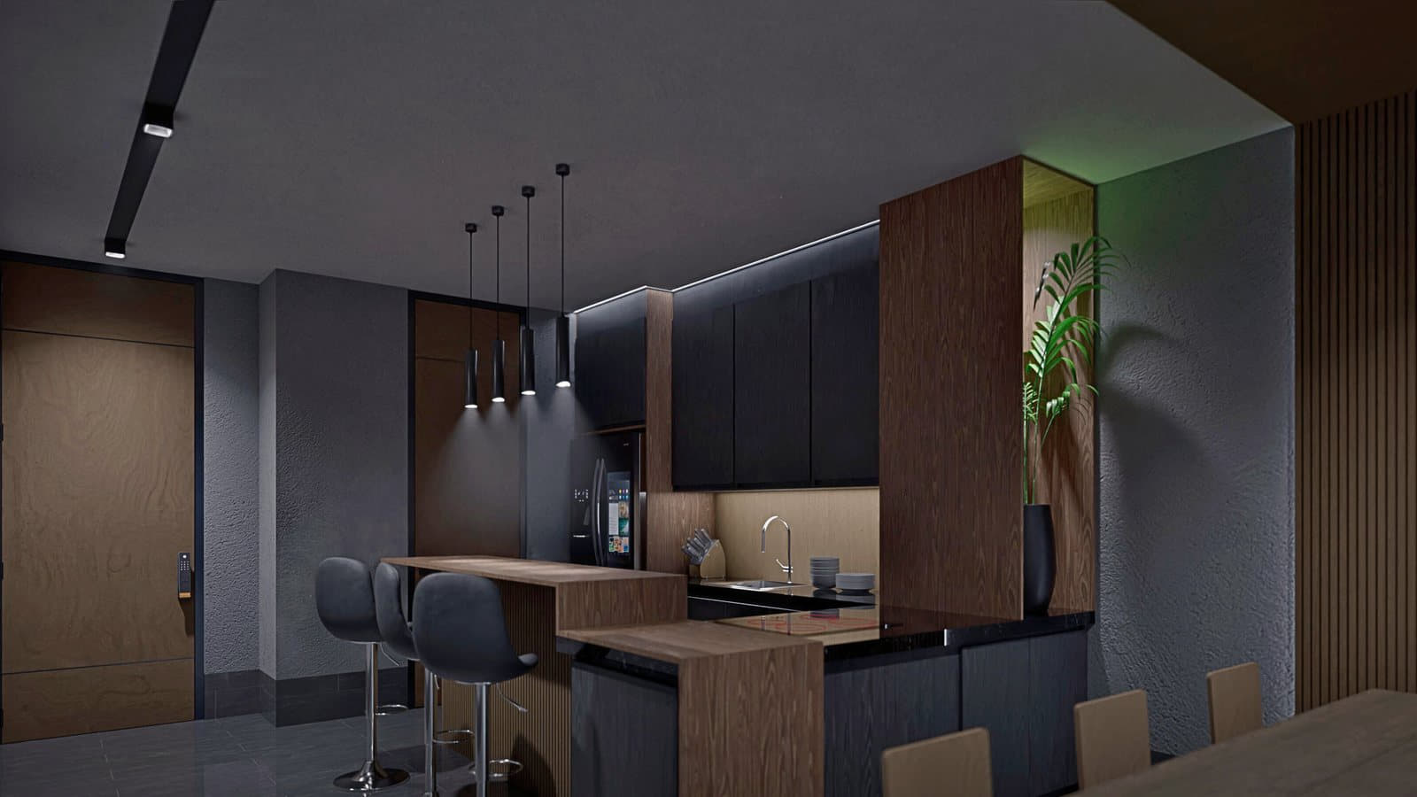 Acabados de ebanistería — render de Torre Nara