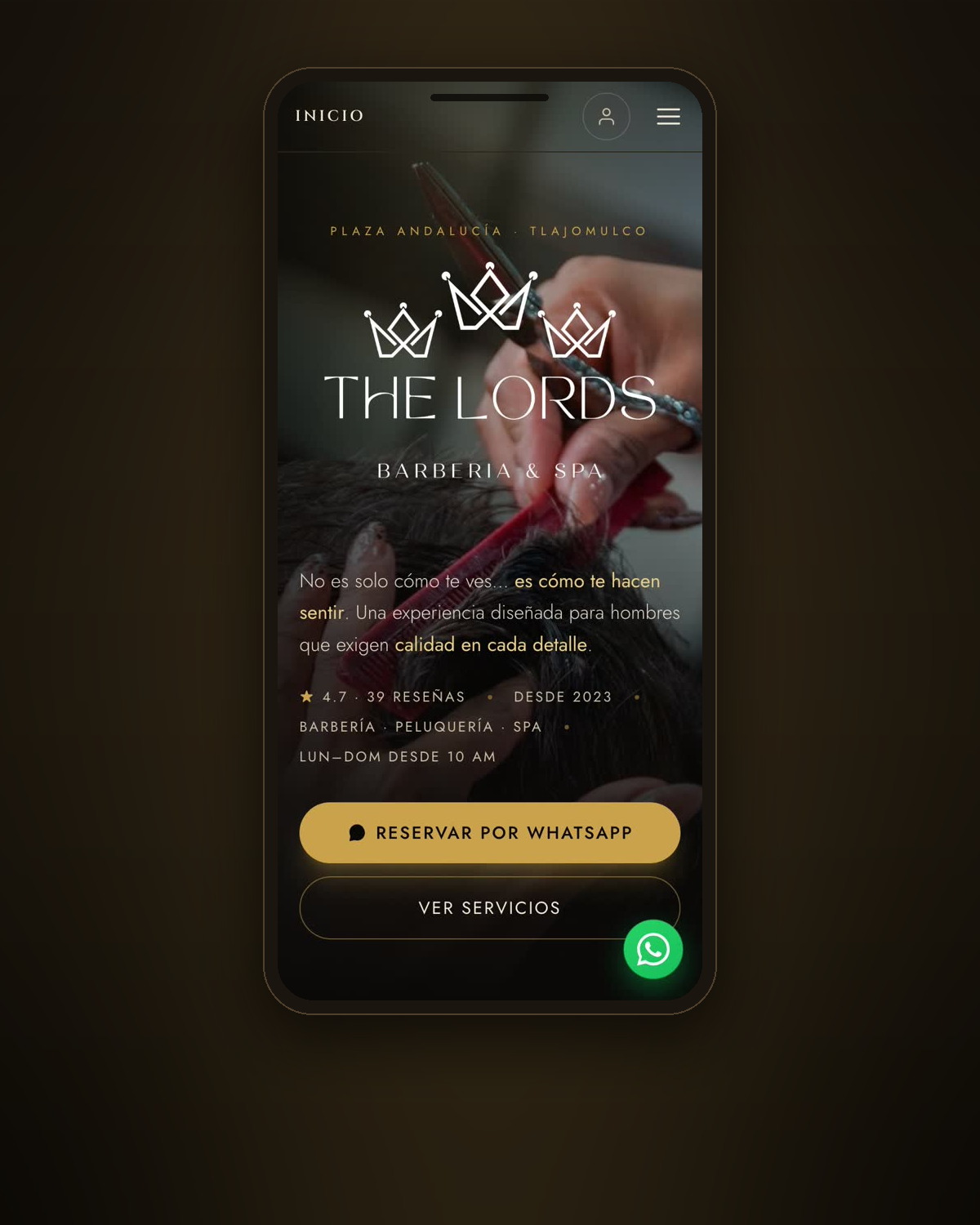 El sitio en vivo de The Lords abierto en un teléfono