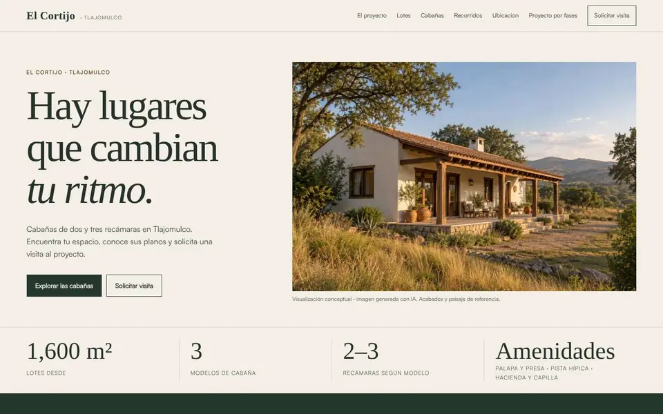 Página de El Cortijo · Rancho de cabañas
