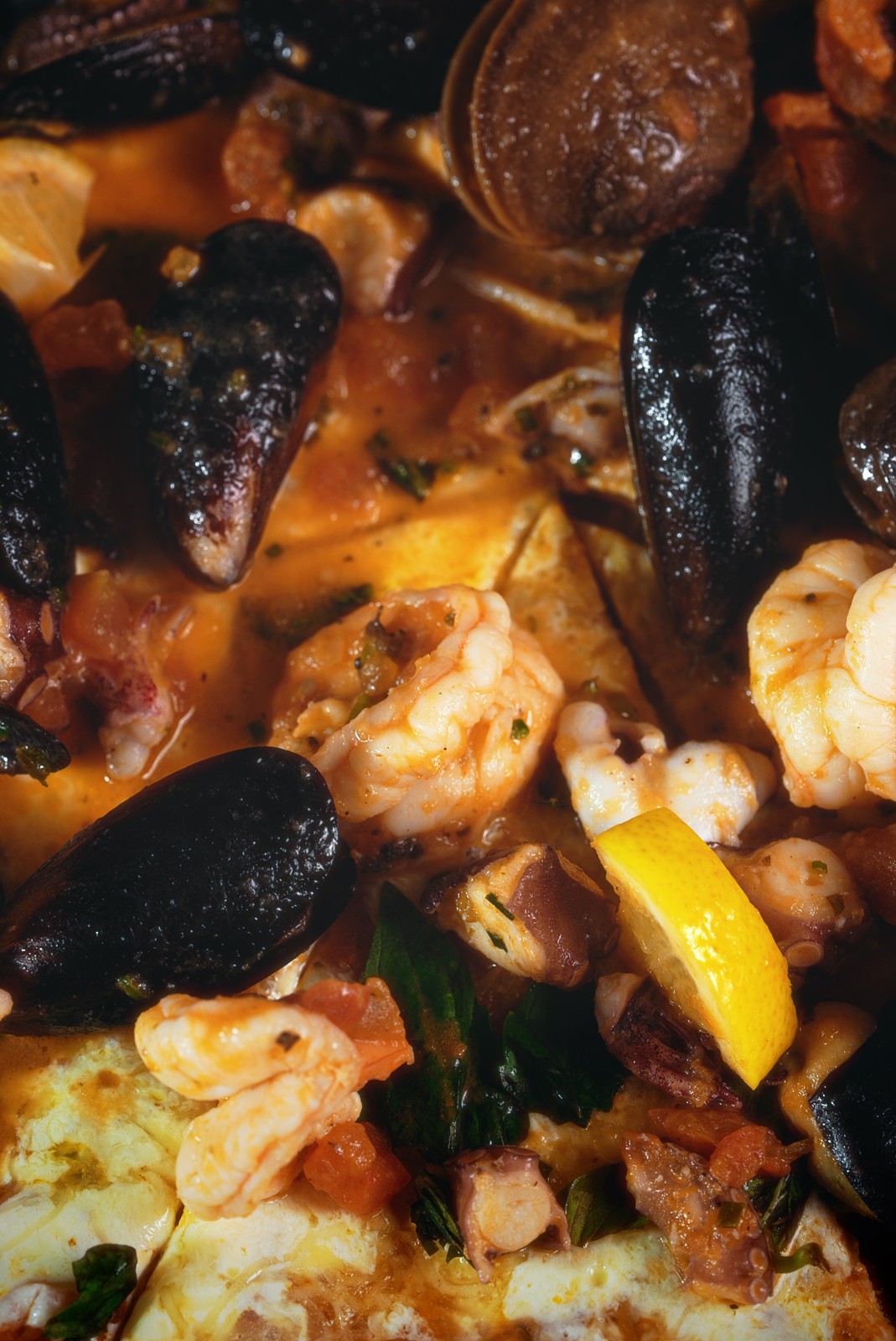 Mariscos sobre la pizza