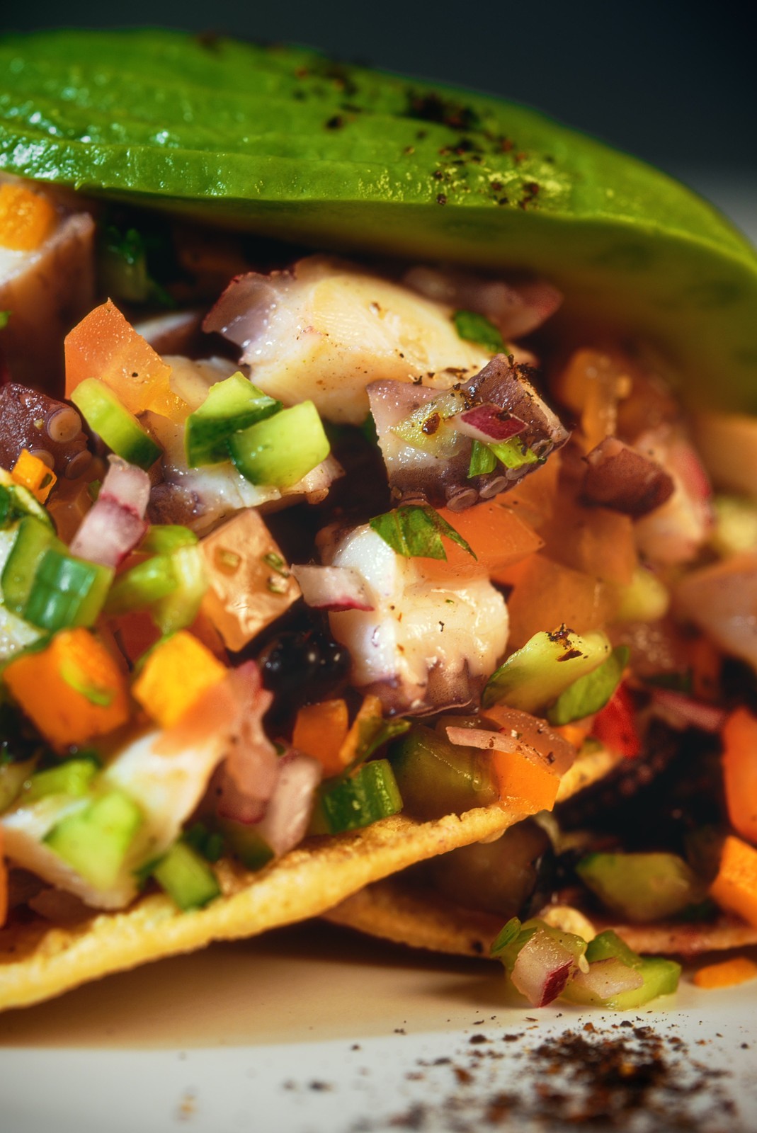 Ceviche y aguacate
