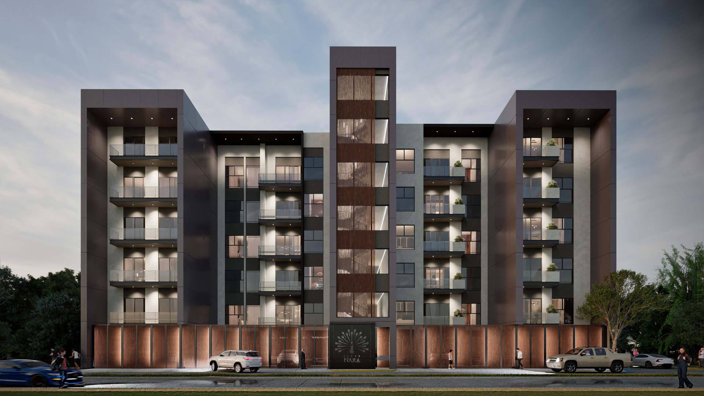 Render de Torre Nara · Fachada Sur