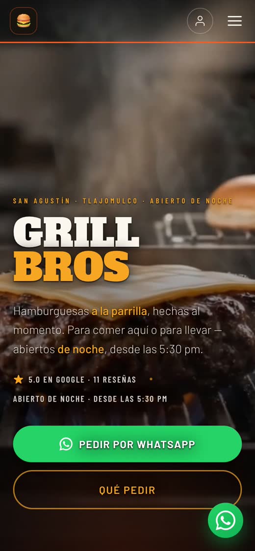 First screen of the Grill Bros website, built by Hostess.