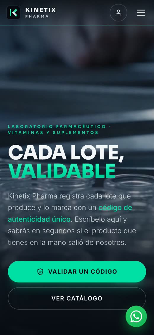 First screen of the Kinetix Pharma website, built by Hostess.