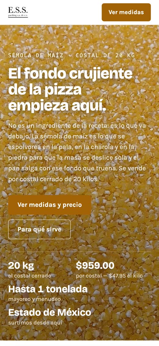 First screen of the Semola de Maiz website, built by Hostess.
