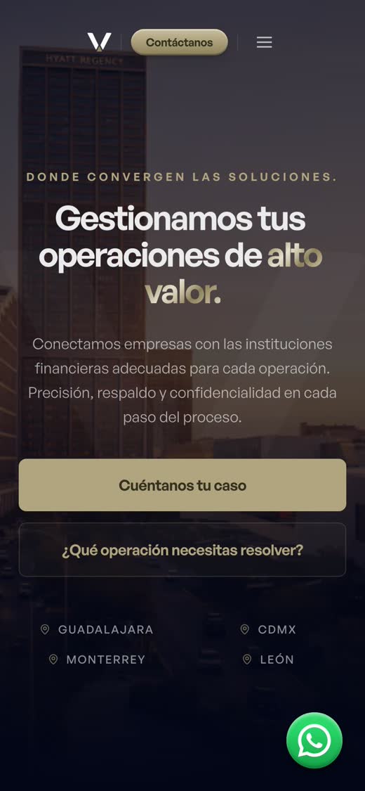 First screen of the Vertice website, built by Hostess.