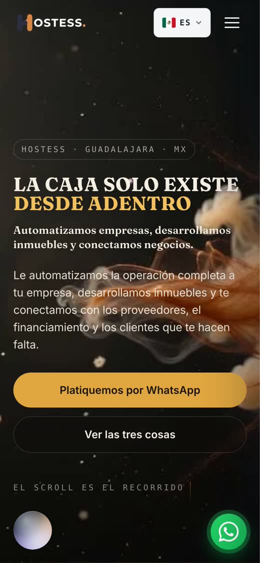 La portada de hostess.mx, en el teléfono.