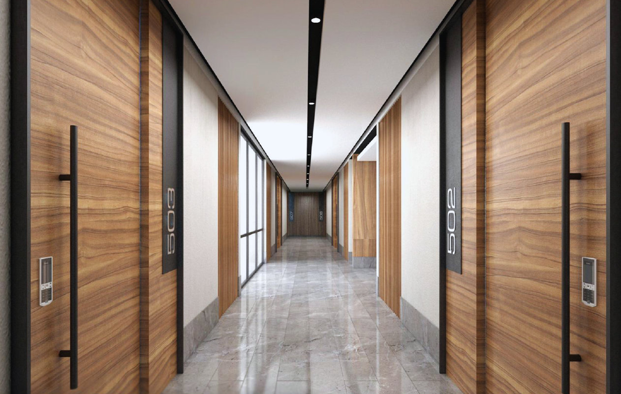 Pasillos interiores — render de Torre Nara